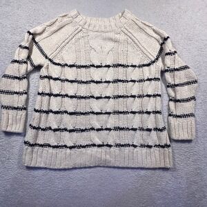 J Jill Cable Knit Striped‎ Sweater Ivory Black Cotton Blend Medium Petite